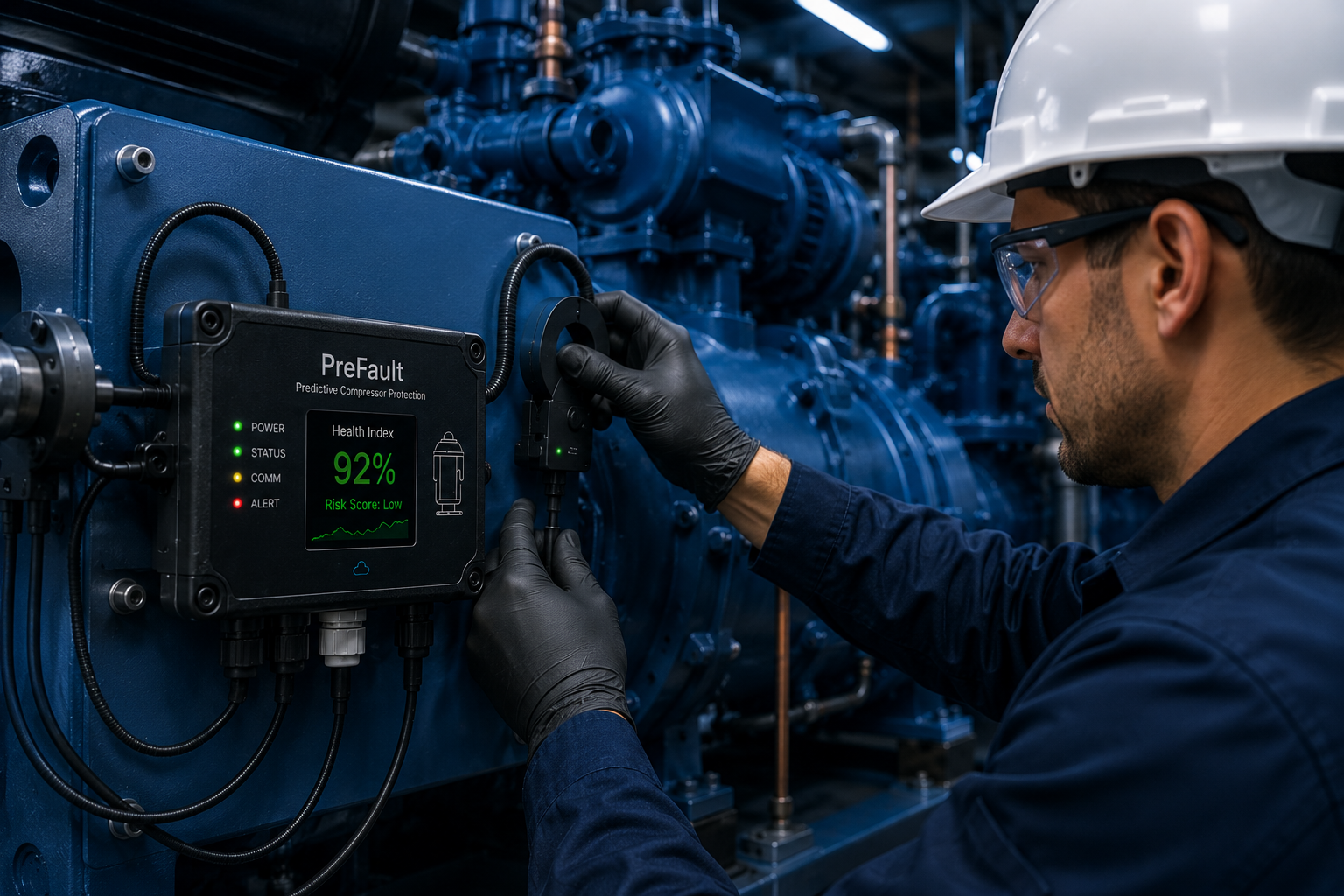Technician installing PreFault unit
